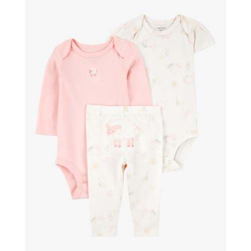 Baby Girl 3-Piece Floral Sheep Bodysuits & Pant Set - Pink/Ivory | Carter's