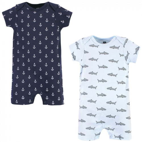 Hudson Baby Infant Boy Cotton Rompers, Shark, 12-18 Months