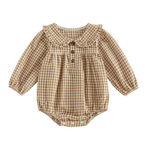Thorn Tree Baby Girl Fall Outfits Long Sleeve Bubble Romper Infant Clothes | Peter Pan Collar Shirt ,Ruffle ,Newborn Outfit ,Infant Clothes Bodysuit,Toddler girl Jumpsuit