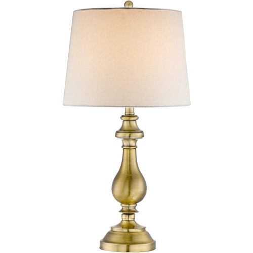 Regency Hill Traditional Style Table Lamp 26" High Antique Brass Gold Metal Candlestick White Tan Fabric Drum Shade Decor for Living Room Bedroom House Bedside Nightstand Home Office Family