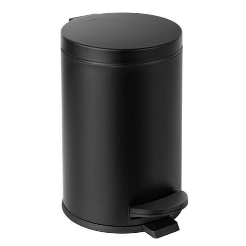 Cesun Small Round Bathroom Trash Can with Lid Soft Close, 1.2 Gal, Black