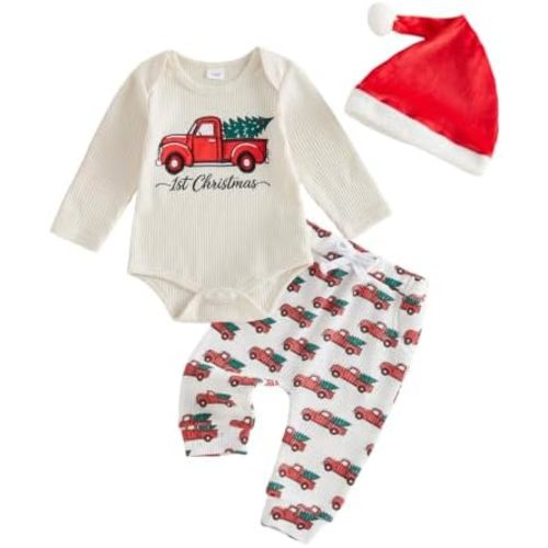 My First Christmas Baby Boy Outfit Tree Romper + Pants + Hat Winter Clothes