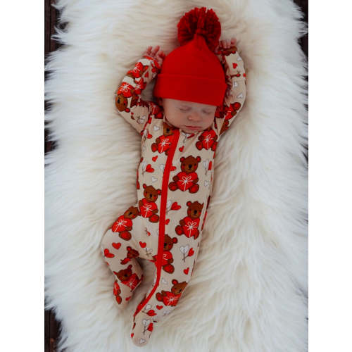 Basic 2-Way Zip Footie, Valentine Bear