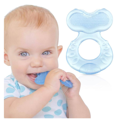 Nuby Silicone Teethe-EEZ Teether with Bristles, Includes Hygienic Case, Blue