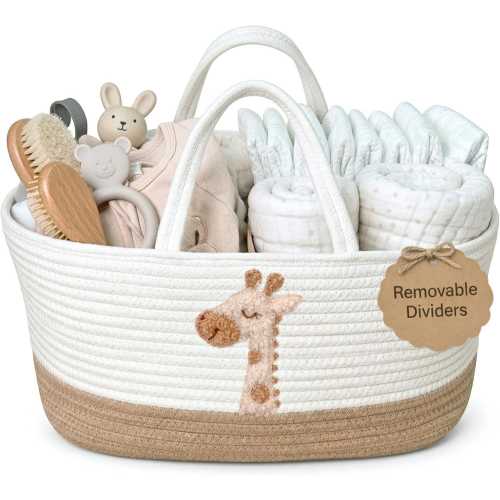 Giraffe Diaper Caddy Organizer, Cotton Rope Baby Basket 17"x10.5"x7", Nursery Storage, Baby Shower Gift, Changing Table Caddy Safari