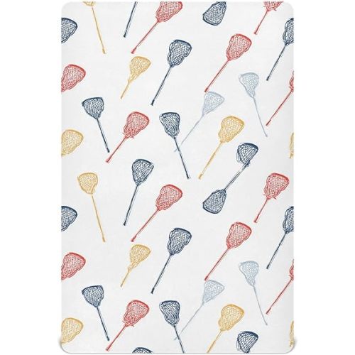Pfrewn Crib Sheets for Boys Girls Color Lacrosse Sticks Fitted Crib Sheet Fits Standard Crib Mattress Pads Stretch Soft Toddler Baby Sheet, 52x28x9IN
