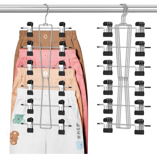 DOIOWN 6-Tier Baby Hangers with Clips - Space Saving Kids Pants Hangers for Babies & Kids Pant,Skirt,Clothe,Adjustable Stainless Steel Toddler Clothes Hanger for Newborn Children Closet Organization