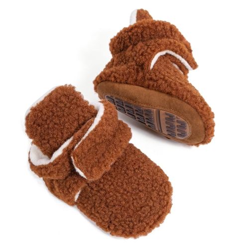 HsdsBebe Unisex Newborn Baby Cotton Booties Non-Slip Sole for Toddler Boys Girls Infant Winter Warm Fleece Cozy Socks Shoes