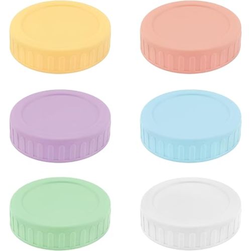 BlingKingdom 6 PCS Colored Plastic Mason Jar Lids with Gaskets 70mm Regular Mouth Food Storage Caps Reusable Jar Lids for Mason Canning