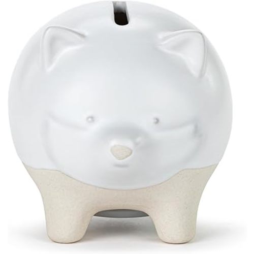Classic White & Tan Stoneware Piggy Bank, Fox