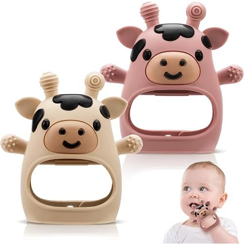 2 Pack Baby Teething Toys 3-6 6-12 Months, Silicone Teether Mittens