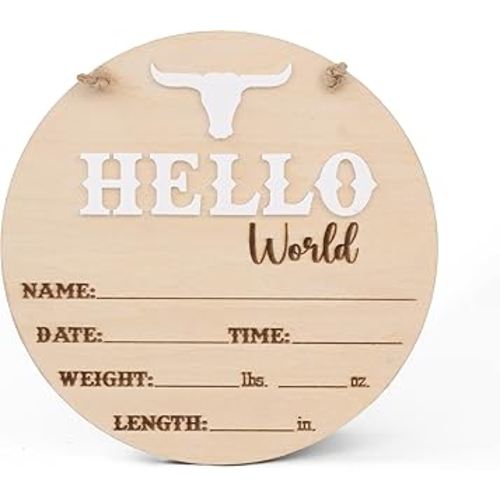Amazon.com: Hello World Baby Birth Stats Sign, 6.2 inches, Wood Engraved Hospital Announcement Board with Flower (BB75) (Western) : Baby