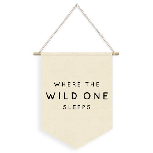Playroom Decor,Where The Wild One Sleeps Pennant Banner,Adventure Nursery Wall Hanging Flag Banner for Nursery Kids Room Playroom Camper Decor