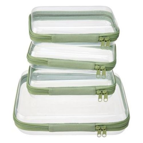 Narwey 4 pcs Clear Zipper Pouches,Hard Shell Zipper Case, Toy Storage Bins (M+3S) (Mint Green)