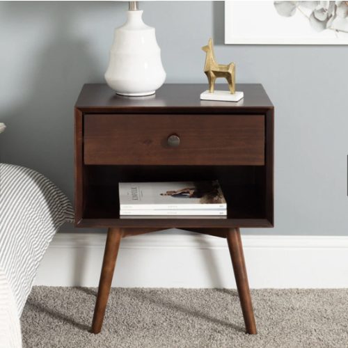 Solid Wood Nightstand (1 Drawer) - Walnut
