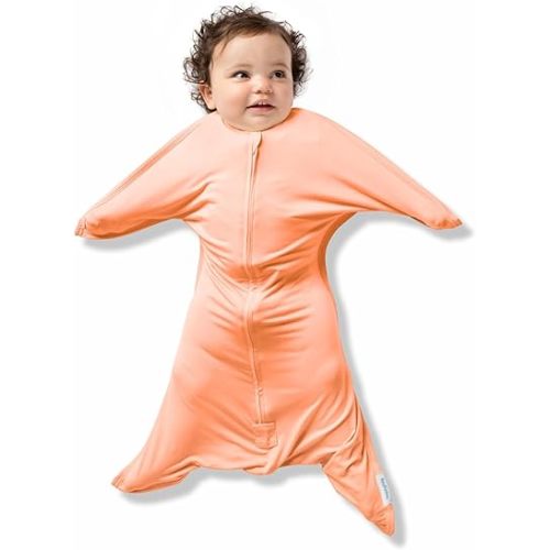 SleepingBaby Bamboo Zipadee-Zip Transition Swaddle - EverSoft Starfish Design Breathable Wearable Blanket with Two-Way Zipper, X-Small (3-6 months), Peach Fuzz