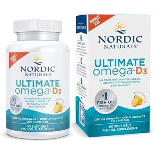 Nordic Naturals Ultimate Omega-D3, Lemon Flavor - 90 Soft Gels - 1280 mg Omega-3 + 1000 IU Vitamin D3 - EPA & DHA - Promotes Brain, Heart, & Immune Health - 45 Servings