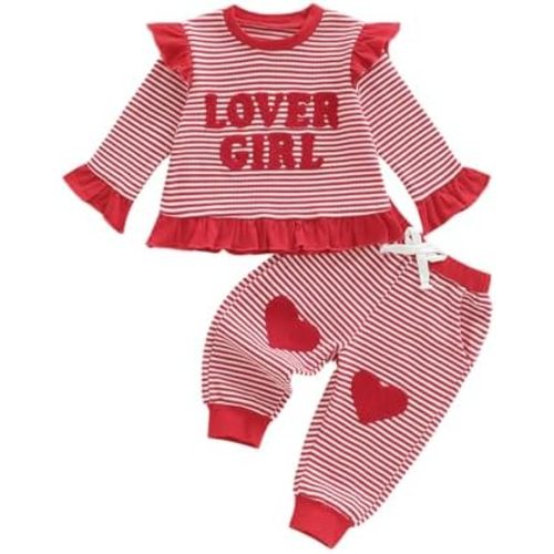 DuAnyozu Little Girls Valentines Day Outfit Lover Girl Sweatshirt Long Sleeve Pullover Striped Pants Cute Valentines Clothes
