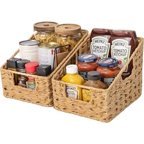 GRANNY SAYS Wicker Basket with Handles, Trapezoid Decorative Baskets, Woven Storage Baskets for Shelves, Nature, 2-Pack Wovenbaskets-TB5 Medium