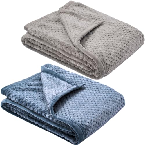 Fuzzy Blanket or Fluffy Blanket for Baby, Soft Warm Cozy Coral Fleece Toddler, Infant or Newborn Receiving Blanket for Crib, Stroller, Travel, Decorative, 30”×40”, Flint Gray+Smoked Blue