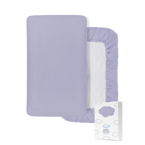 ZURLEFY Purple Muslin Crib Sheets for Standard Crib Mattress, 28"" x 52"" Soft and Breathable Cotton Crib Sheets Neutral for Bab