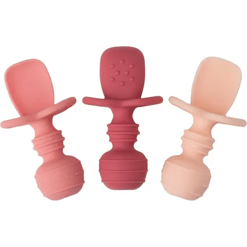 UpwardBaby Silicone Baby Spoons Self Feeding 6 Months - Feeding Essentials, Baby Led Weaning Supplies, BPA Free, Chewable Toddler Utensils with Anti Choke Barrier