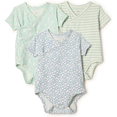 Amazon Essentials x Sofia Grainge Unisex Babies' Side Snap Short Sleeve Bodysuit, Pack of 3