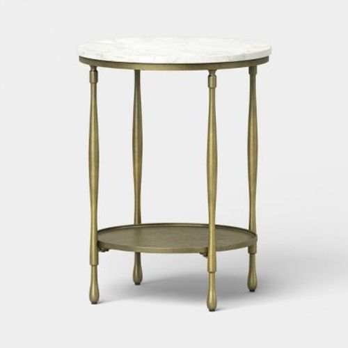 Cast Metal and Carrara White Marble Side Table Antique Brass Finish Assembly required - Threshold™ Assembly Required