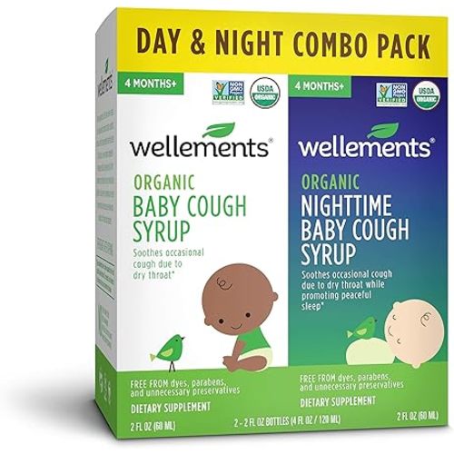 Wellements Organic Baby Cough Syrup Day & Night Combo Pack | Soothing Daytime & Nighttime Baby Cough Relief, Soothes Occasional Cough Due to Dry Throat* USDA Organic | (2) 2 Fl Oz. Bottles, 4 Months+