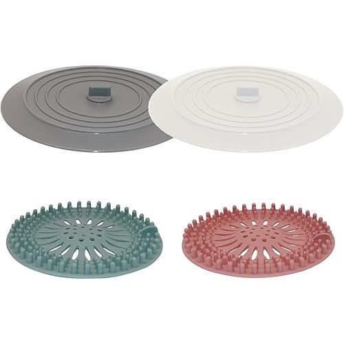 Shower Drain Hair Catcher Tub Stopper, V-TOP Drain Cover for Shower to Catcher Hair, Silicone Bathtub Drain Plug Suit for Bathroom Kitchen and Laundry, 4 Pack