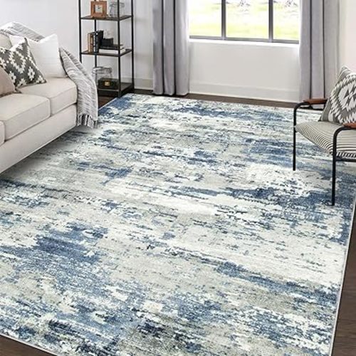 Area Rugs 6x9 Living Room: Large Soft Washable Rug Modern Abstract Anti-Skid Non-Shedding Carpet Indoor Floor Thin Carpets for Bedroom Dining Room Farmhouse Nursery Home Office Grey Blue