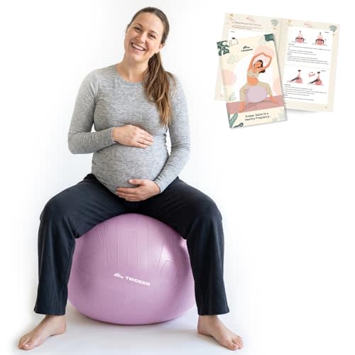 Trideer Pregnancy Birthing Ball, 1.7mm Extra Thick Yoga Ball for Maternity, Labor, Physio, Recovery, Exercise Guide & Daily Comfort Tips for All Trimesters, 1000LB Anti-Burst Non-Slip Stability Ball
