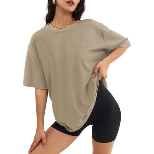 ATHMILE Womens Oversized T Shirts Loose Fit Crewneck Short Sleeve Tops Summer Casual Blouse Y2K 2025 Basic Tee Beach