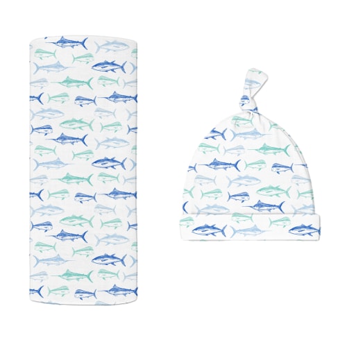 Maritime Medley Blue Hat & Swaddle Set