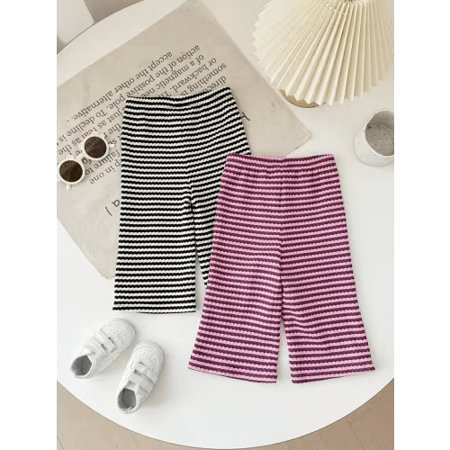 girls 2pcs set pink purple black white striped long pants - Temu