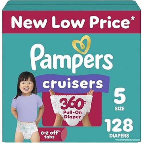 Pampers Diapers - Cruisers 360 - Size 5, 128 Count, Babyproof up to 100% Leakproof Pull-On Diaper