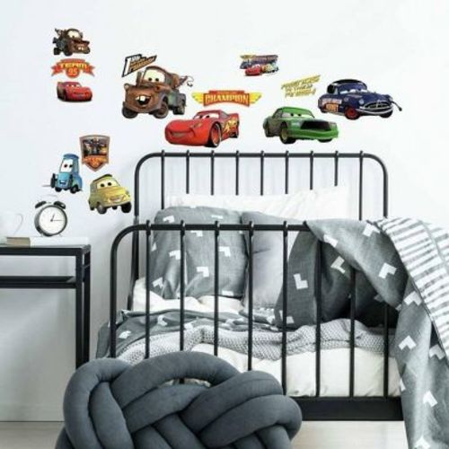 Cars Piston Cup Champs Peel and Stick Kids' Wall Decal: RoomMates Vinyl Self-Adhesive Blue Wall Stickers, 19 Pieces