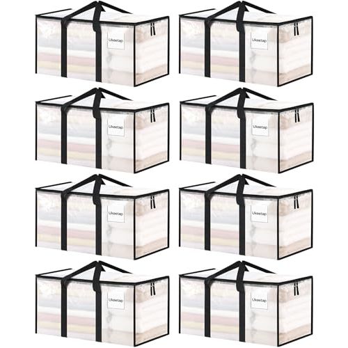 8 Pack Extra Large Heavy Duty Moving Bags, Clear Storage Bins with Lids, Reinforced Handles & Heavy-Duty Zippers Moving Boxes Storage Bags Totes for Clothes Packing, Dorms, College Supplies, Clear