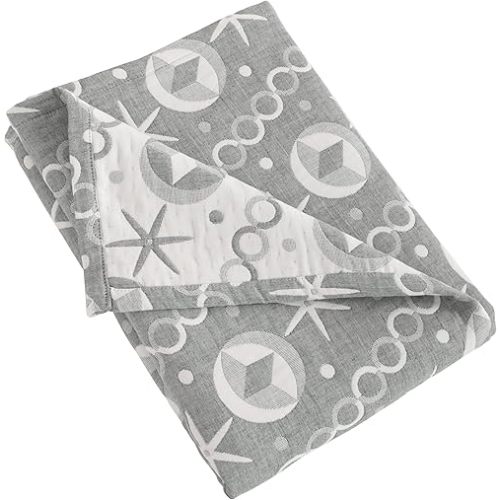 NTBAY 3 Layer Toddler Blanket, Muslin Cotton Jacquard Bed Blankets, Lightweight Thermal Baby Blanket, Super Soft and Warm Crib Blanket for All Seasons, Decoration Gift, 30"x40", Grey Starfish
