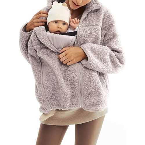 Women Fleece Zip Up 2 in 1 Baby Wearing Jacket Maternity Winter Coat Thicken Kangaroo Sweatshirt