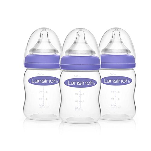 Lansinoh Anti-Colic Baby Bottles for Breastfeeding Babies, 5 Ounces, 3 Count, Includes 3 Slow Flow Nipples, Size S - 5 Ounce,3 Count