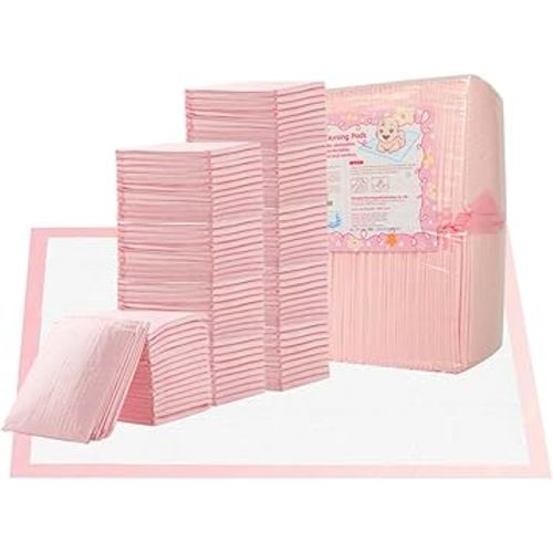 Baby Disposable Changing Pads, 100 Count Portable Diaper Changing Pad Liner, Baby Changing Pad Waterproof Underpads, Breathable, Soft Non-Woven Fabric, Quick Absorb (13x18 Inch, Pink)