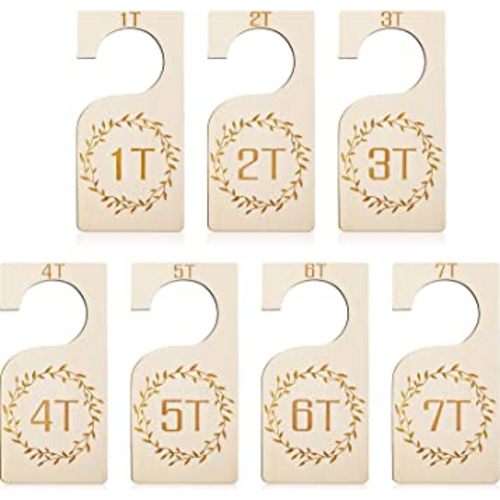 Patelai 7 Pcs Wooden Baby Closet Dividers for Clothes Organizer 1T to 7T Hanger Closet Dividers Nursery Organization for Home Baby Kids Newborn Infant Clothes(Wood)