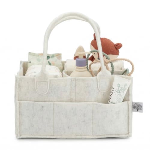 Parker Baby Co. Felt Diaper Caddy Organizer - Regular, White | Portable nursery storage bin sorts diapers, wipes, bottles & baby essentials for home/car. Soft felt, foldable design 13x9x7"