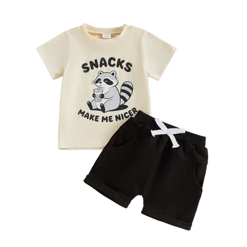 Toddler Baby Boy Summer Outfits Without My Snacks I Am Nothing Raccoon T-Shirt Shorts Set Cute Infant Clothes