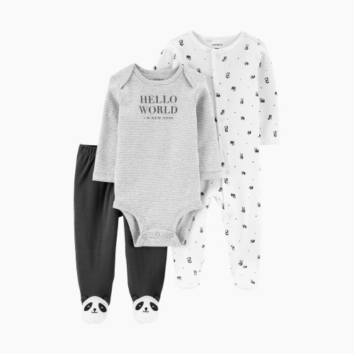 Carter's 3-Piece Bodysuit & Footed Pant Set - Grey Hello World/Panda, Newborn