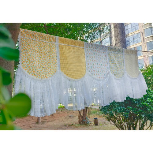 Handmade Original Floral Lace Valance, Yellow & White Patchwork Window Topper French Country Victorian Style, Baby Shower/Birthday Decor