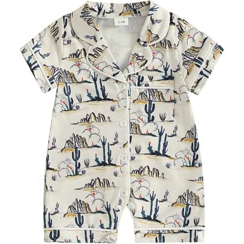 Balaflyie Newborn Summer Pajamas Baby Boy Girl Button Down Romper Cute Infant Sleepwear One-Piece Pjs