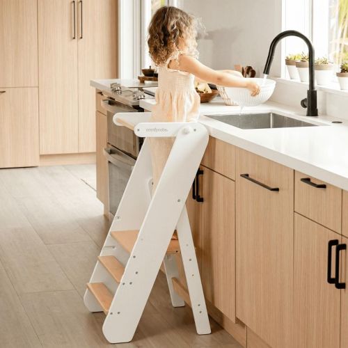 Comfy Cubs Kids Step Stool for Ages 3+, 3 Height Adjustable Toddler Tower for Kitchen Sink & Bathroom Access - White