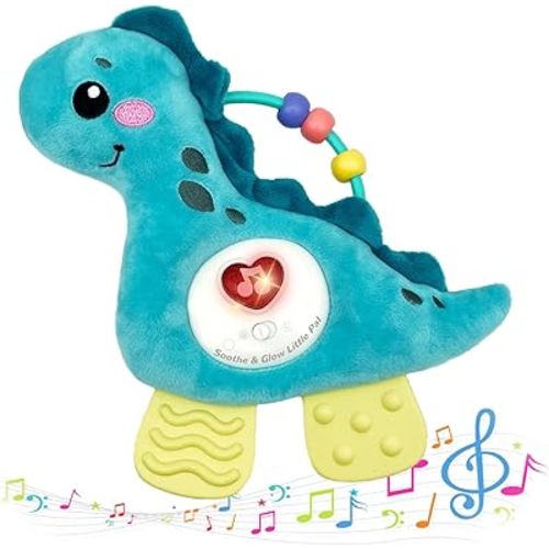 Baby Musical Activity Soft Toys with Sound & Light, Sensory Toys for Infant Developmental with Teether, Rattle and Textures, Soft Plush Toy for Newborn Gift 6 to 12 Months (Blue Dinosaur)